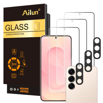 Ailun Screen Protector for Galaxy S22+/S22 Plus 5G 6.6 Inch Display 3Pack + 3Pack Camera Lens Tempered Glass Fingerprint Unlock 0.25mm Clear Anti-Scratch Case Friendly [Not For S22 Ultra]