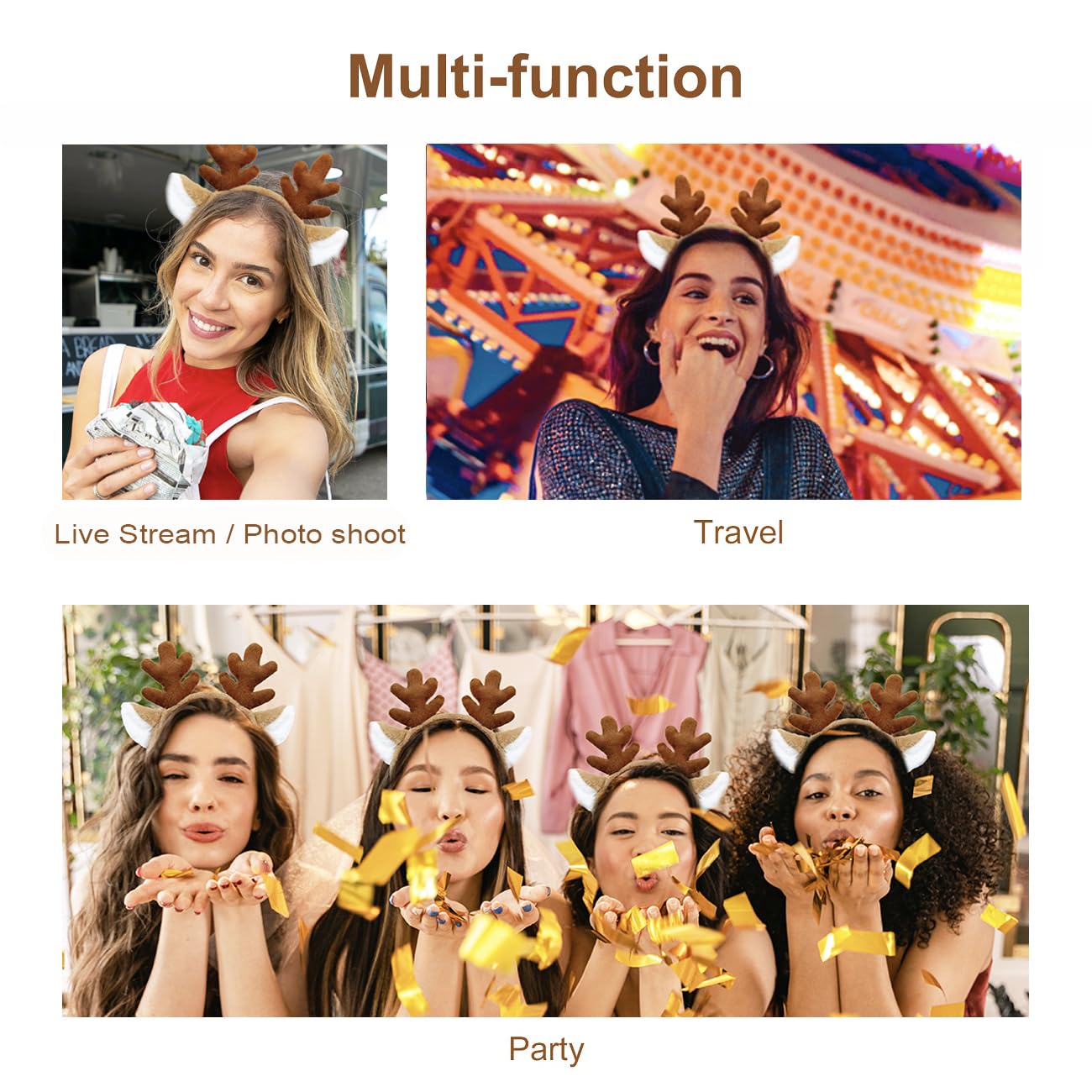 SIOTMERA Reindeer Antlers Headband Fluffy Animal Deer Ears Hairband Party Trips Cosplay Costume Washing for Christmas Halloween suitable for adults
