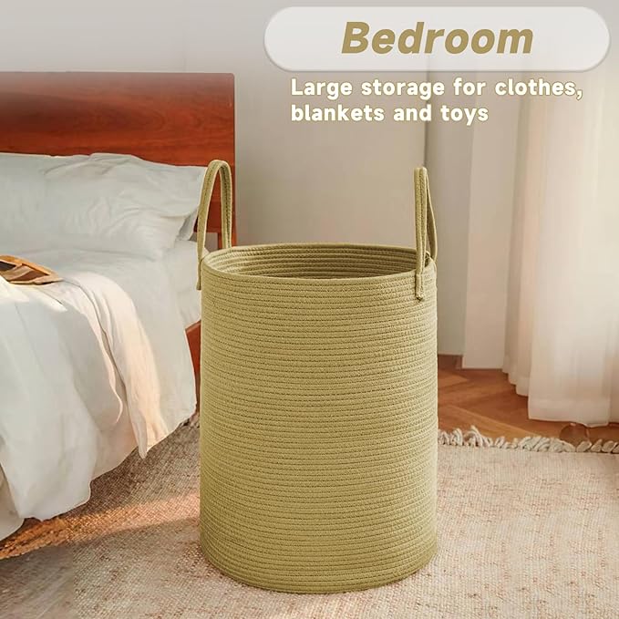 Large Woven Laundry Basket Hamper, 60L Cotton Rope Storage Bin