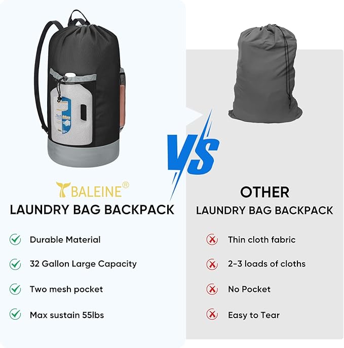 BALEINE 120L Laundry Bag Backpack, 900D Oxford Fabric Large Travel Laundry Bags