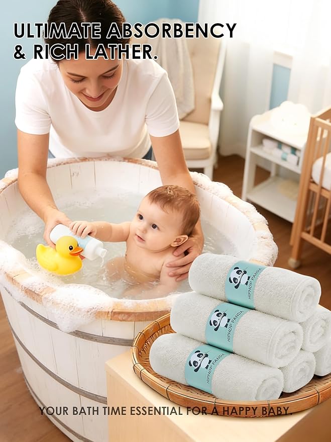 HIPHOP PANDA Baby Washcloths, Rayon Made from Bamboo