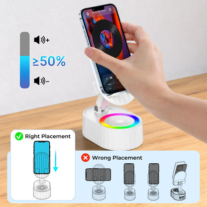 AKLLCCR Wireless Induction Audio Bluetooth Speaker 5in1 Phone Holder Emergency Rechargeable (3000mAh) with Colorful Ambient Light 300° Foldable for Tablet iPhone Android, Gifts for Men Women (White)
