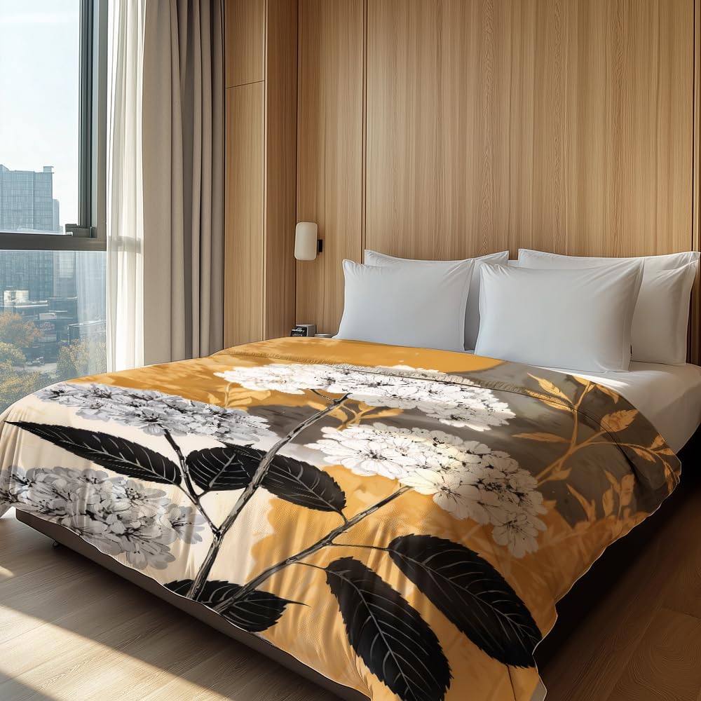 HUNXIAOJ Flower Print Blanket Rustic Floral Throw Blanket Floral Bedding Country Flower Decor Warm Soft Flannel for Bed Sofa Couch (49in x 59in)