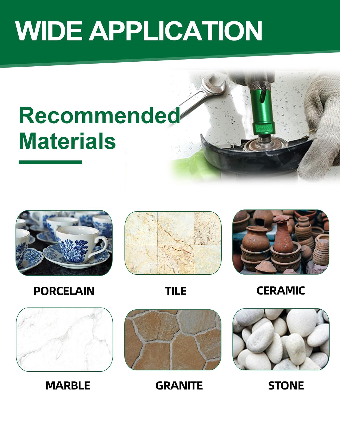 Tile Hole Saw Kit 14pcs- KURSTOL Diamond Core Drill Bits 6/6/8/20/25/35/50/75/100MM+4/5'' Finger Bit+2'' Chamfer Bit+4-1/2'' Saw Blade+SDS/HEX for Tile Porcelain Ceramic Granite Marble