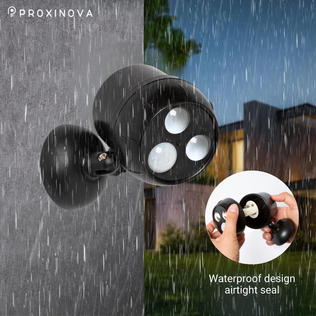 Proxinova Outdoor LED Security Lights, Motion Sensor Lights Outdoor, Outdoor Lights Battery Powered, PIR Sensor, Bright LED Floodlight Battery Powered Outdoor Lights 360° Rotation, Compact & Easy Fit