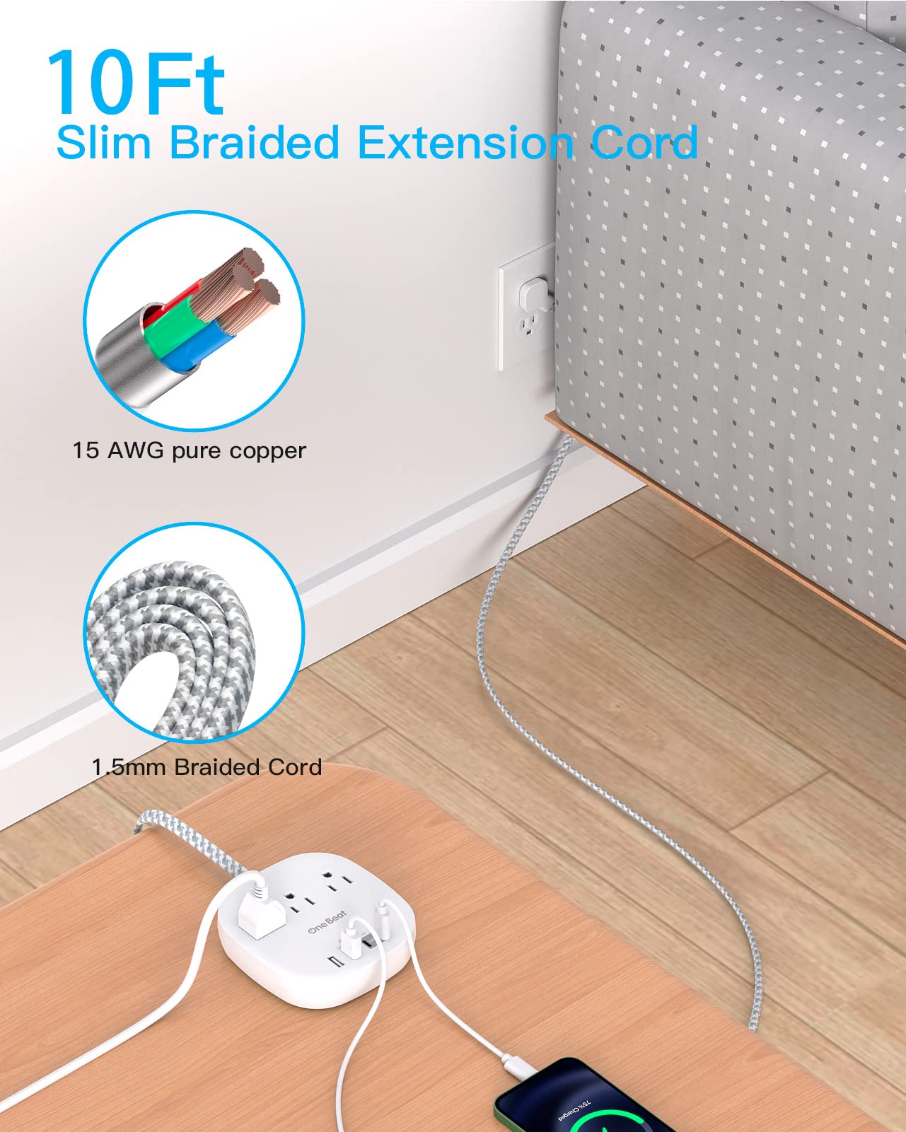 Flat Plug Power Strip, 6ft Ultra Flat Extension Cord - 3 Outlets 4 USB Ports (2 USB C) 22.5W/4.5A Desktop Charging Station, Power Strip No Surge Protection for Cruise Ship, Dorm Room Travel Essentials