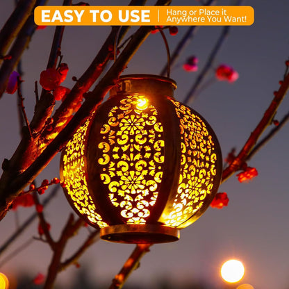 OxyLED 2 Pack Solar Lanterns for The Garden, Solar Garden Lamps Hanging Lantern IP44 Waterproof LED Solar Decorative Landscape Lighting for Patio Backyard Pathway Warmwhite