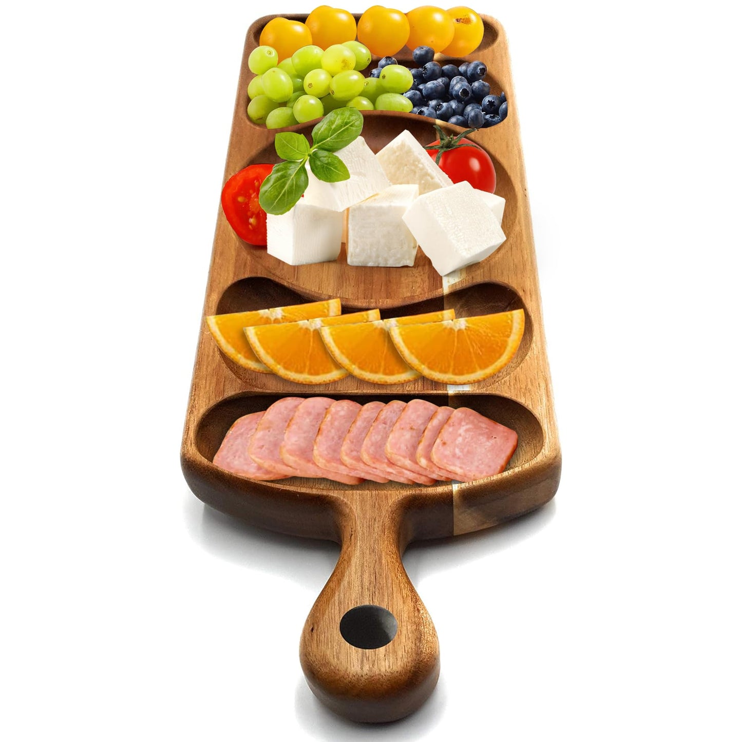 Reversible Acacia Wood Serving Platter with Handle – Premium Wooden Tray for Charcuterie, Crackers, Cheese, Fruit, Veggies, Appetizers & Snacks – Party Serving Tray & Travel Charcuterie Board