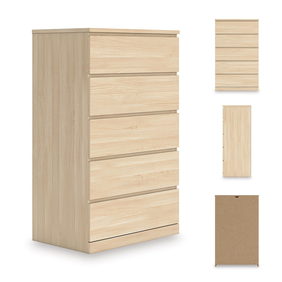 Signature Design by Ashley Onita Contemporary 5-Drawer Chest with Ash Finish, Light Brown