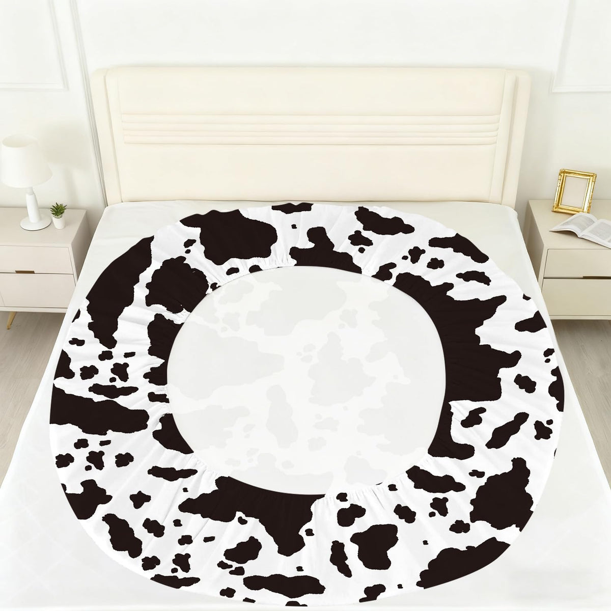 VTKON Cow Print Fitted Sheet Set Farmhouse Bed Set Twin for Boys and Grils, Cottage Milk Sheets Set with Deep Pocket, Cute Cow Bed Set with 1 Flat Sheet, 1 Fitted Sheet and 1 Pillowcase