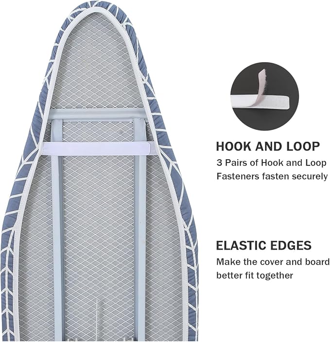 Ironing Board Cover and Pad Standard Size 15 x 54, 3 Pairs of Hook and Loop