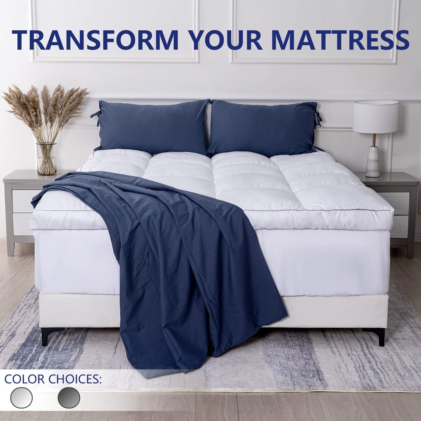 Marine Moon Mattress Topper Queen, Cooling Plush Bed Thick Pillow Top Pad, Hotel Quality Down Alternative for Queen Size with Deep Pocket,Soften Hardened Bed
