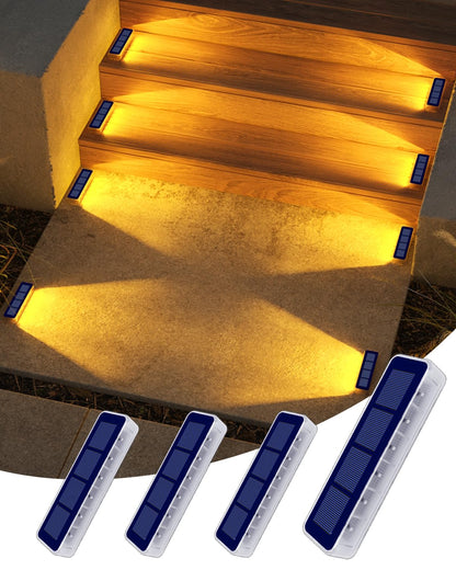 DetarZinLED Solar Lights Outdoor Garden, 4-Pack Waterproof Decking Lights Warm White, 1000mAh Battery & 8-10H Auto Lighting Solar Step Light for Stairs Dock Patio Path Driveway