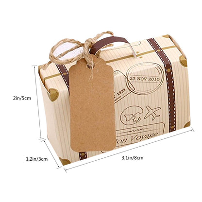 Faylapa 50pcs Suitcase Candy Boxes, Party Favor Candy Box, Vintage Kraft Paper Gift Bag for Travel Theme Party, Wedding, Birthday, Bridal Shower