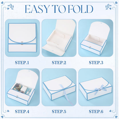 Silkfly 12 Pcs Bridesmaid Proposal Box with Ribbon, 10.6 x 8 x 3.15 Inch Gift Boxes with Lids Paper Gift Boxes for Wedding Baby Shower Birthday Party Present Packaging(White,Blue)