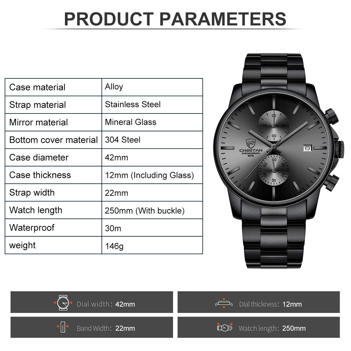 Men's Watches with Casual Waterproof Chronograph Quartz Watch Stainless Steel Metal Auto Date in Colourful Hands, B Grey, B grau, Bracelet