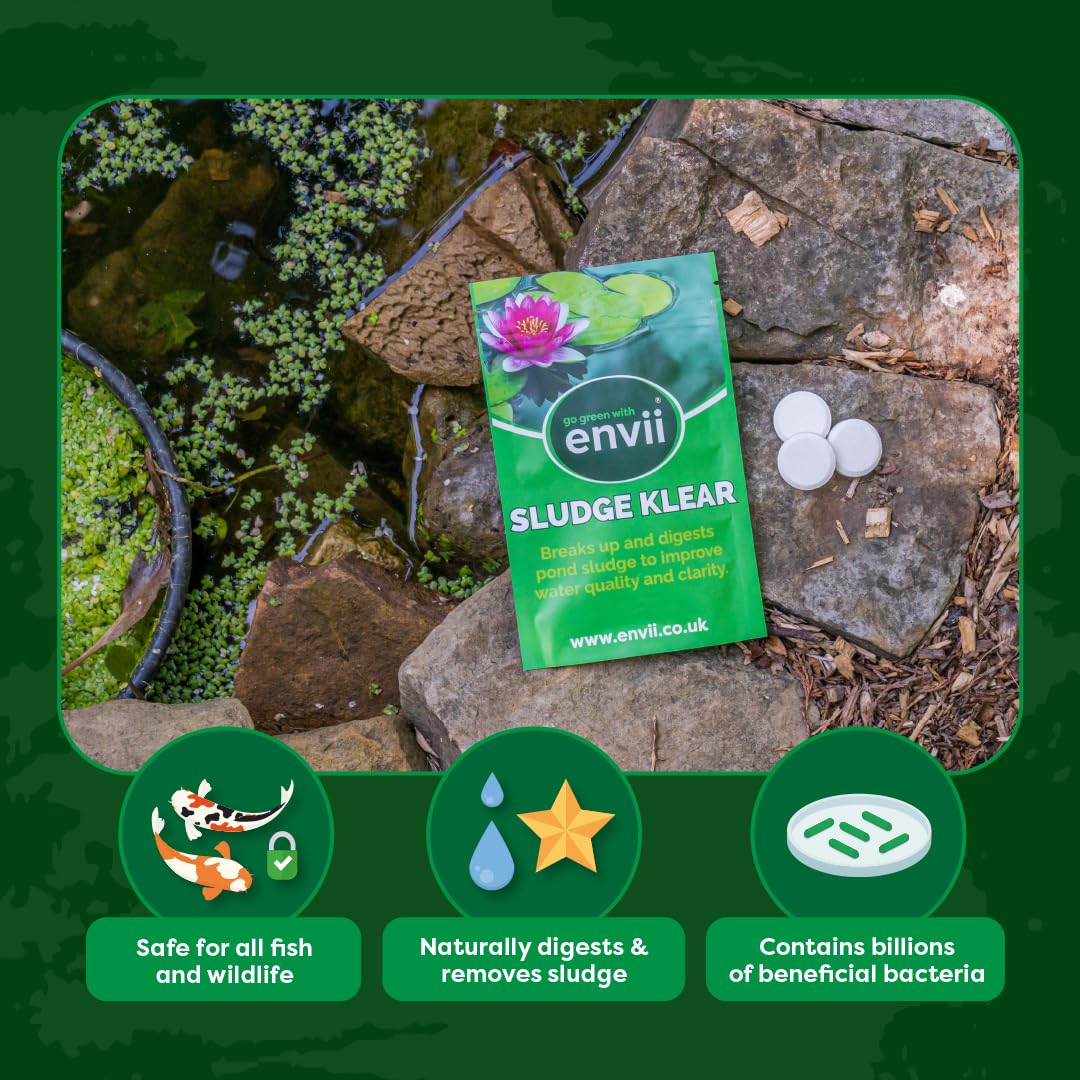 envii Sludge Klear Pond Sludge Remover, Natural Bacteria Sludge Buster Digests & Controls Organic Waste, Safe for All Fish & Wildlife, 6 Tablets treats 30,000 litres