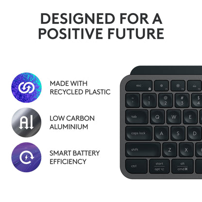 Logitech MX Keys S Wireless Keyboard, Low Profile, Fluid Quiet Typing, Programmable , Backlighting, Bluetooth, USB C Rechargeable, for Windows PC, Linux, Chrome, Mac, QWERTY UK English - Graphite
