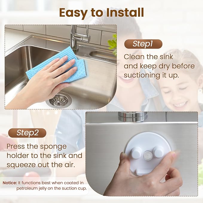 Sponge Holder, Sink Caddy w/Suction Cup Installation, Sponge Organizer