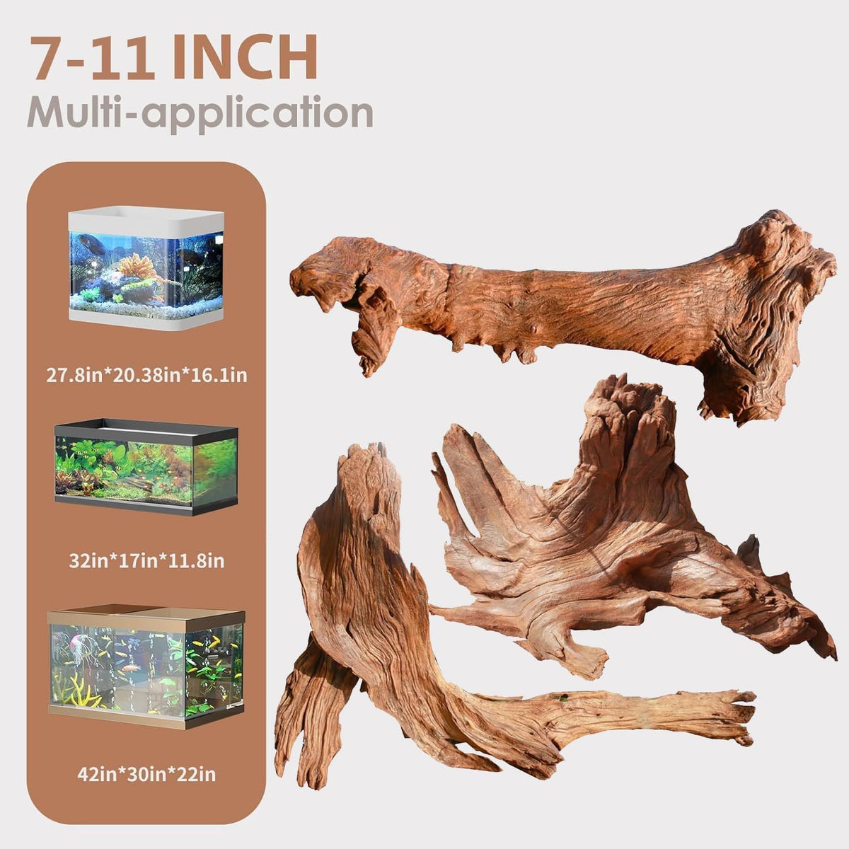 Jorewood Natural Aquarium Driftwood for Fish Tanks & Reptile Terrariums – Safe Fish Tank Decorations, Unique Twisted Branches 3-Piece 7-11 Inch Low Tannin, Easy to Sink