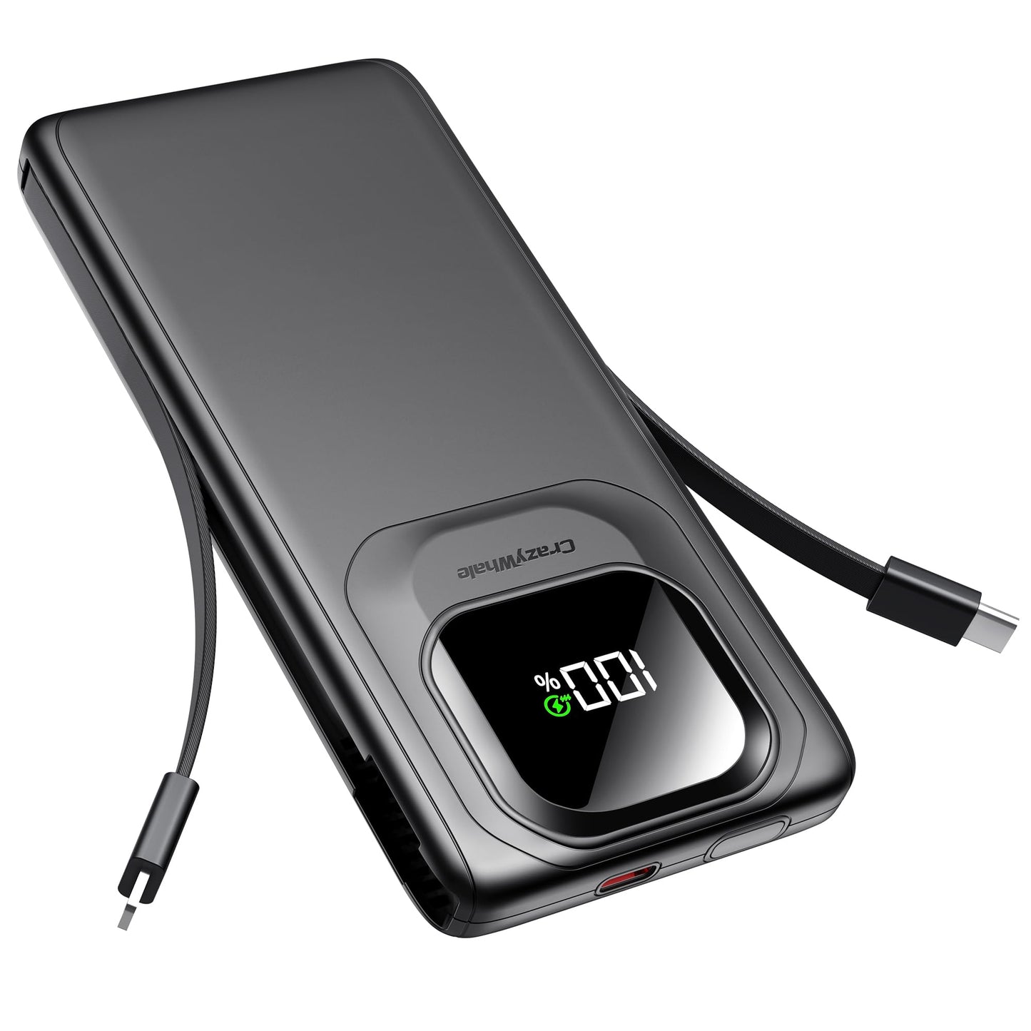 Portable Charger with Built-in Cables,22.5W Super Fast Charging Power Bank Slim Phone Charger,10000mAh Travel Battery Pack Battery Bank with Smart LED Display for iPhone, Android & USB-C Devices