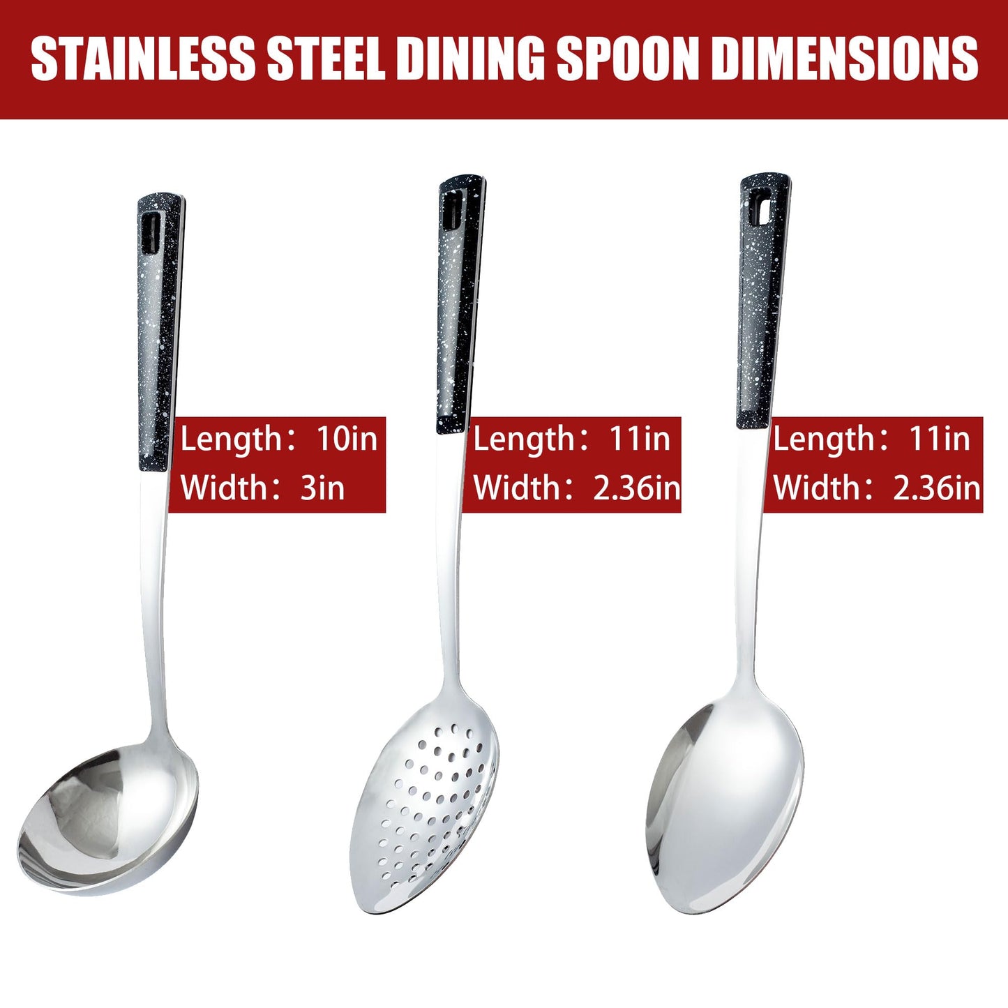 5-Piece Stainless Steel Serving Spoon Set, Large Serving Spoons with Ladle & Slotted Spoon, Metal Serving Spoons for Buffet, Soup, Rice, Commercial & Home Kitchen