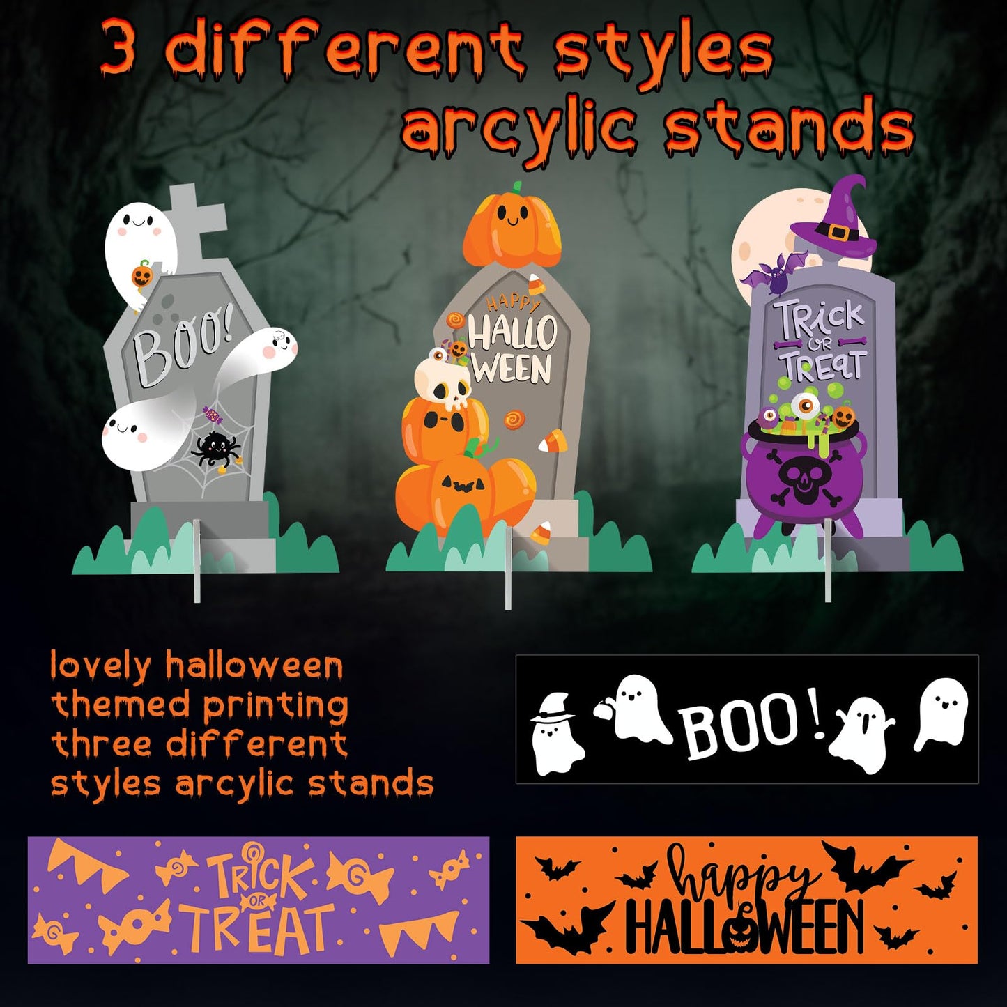 Tioncy 3 Set Large Halloween Candy Bowls with Tombstones Stands, Plastic Candy Dish Serving Bowls Treat Sweet Holders Party Decor Halloween Party Supplies
