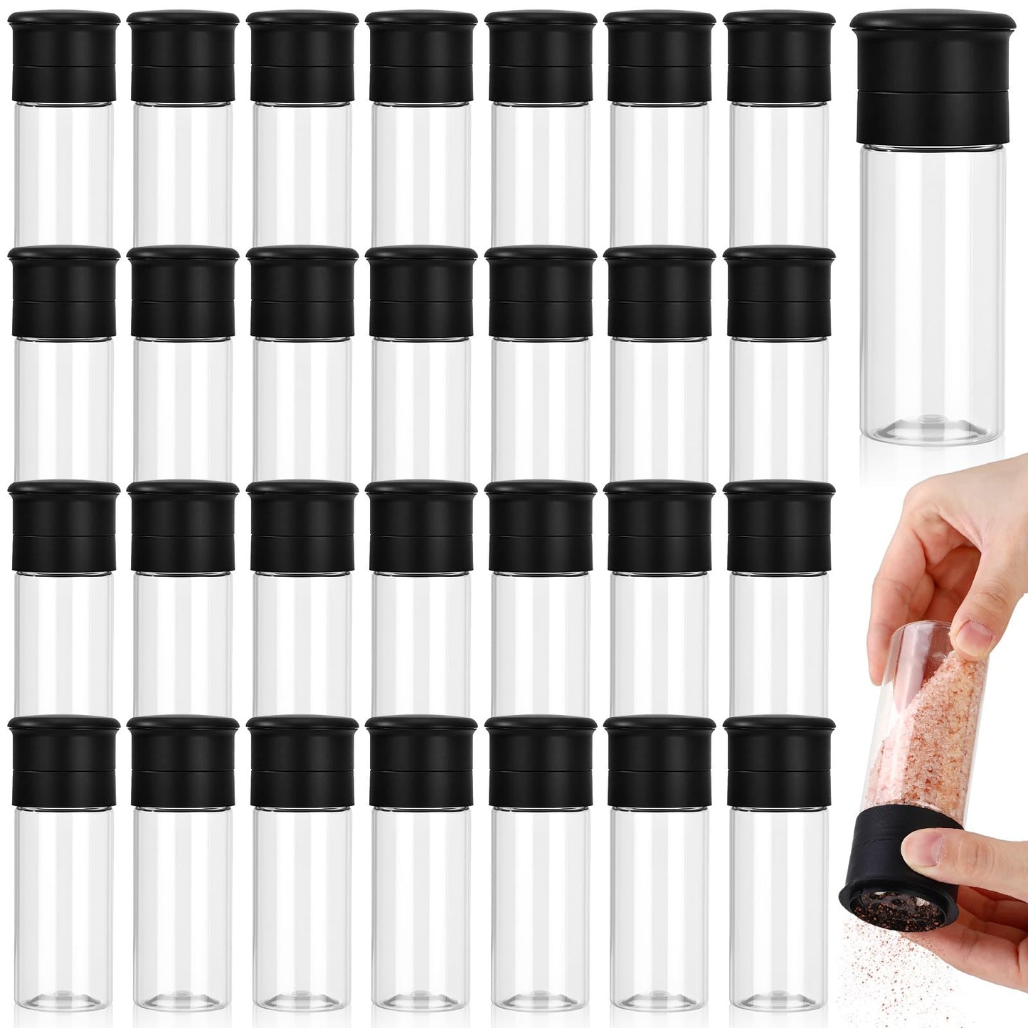 LemonRoad 30 Pcs Plastic Salt and Pepper Grinder Set 3.4 oz Pepper Mill Bulk Refillable Small Spice Bottle Salt and Peppermill Shakers Manual Spice Grinders