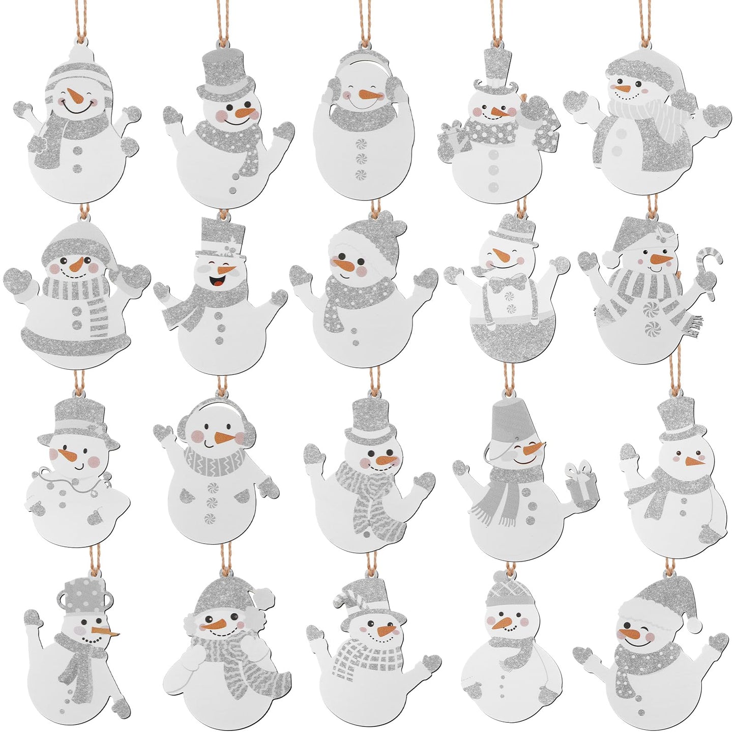 MorningRo 20 Pcs Winter Snowman Hanging Ornaments Metal Tree Ornaments Winter Snowman Hanging Decoration Rustic Farmhouse Tree Decorations for Holiday Celebrations