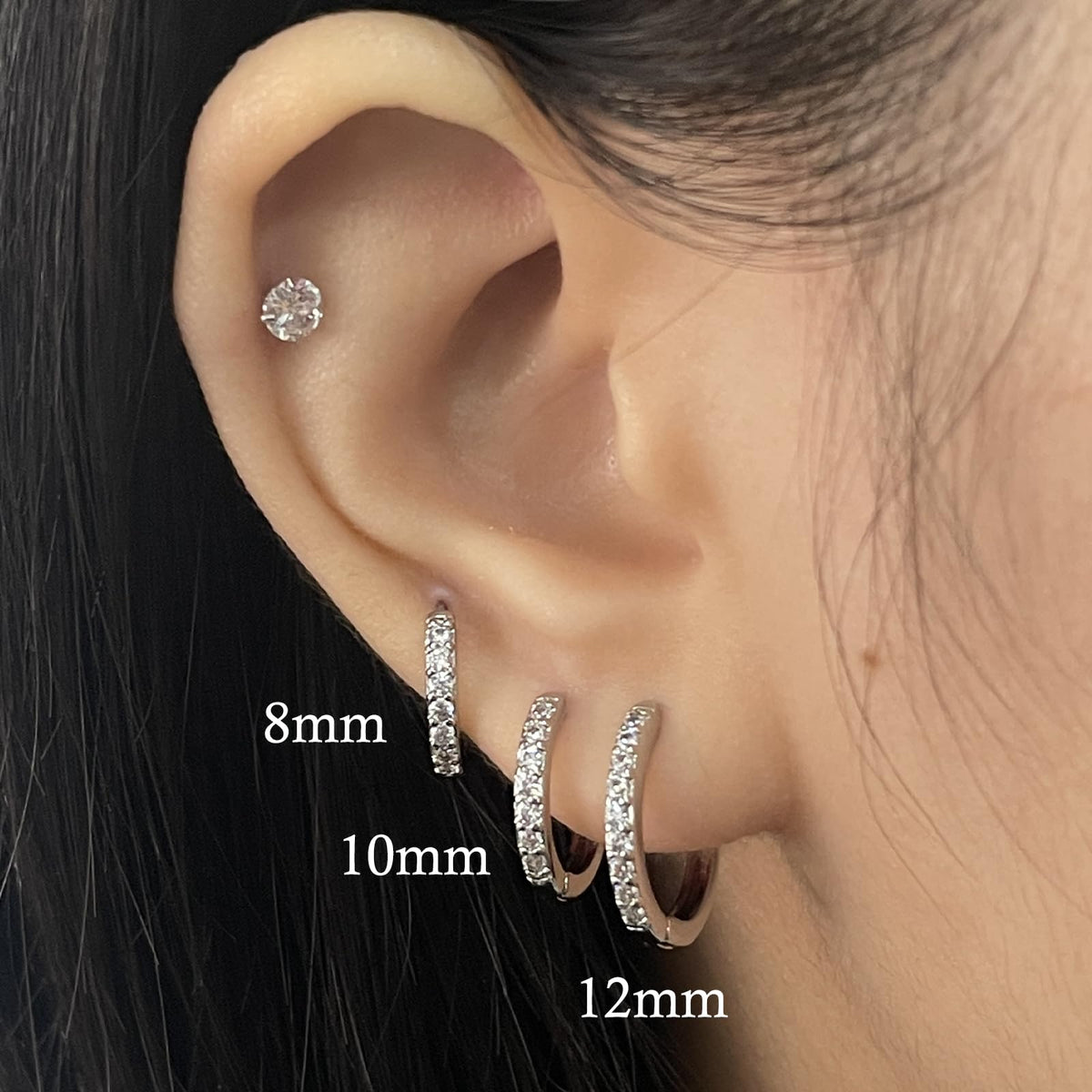 Sterling Silver Hoop Earrings Sterling Silver Stud Earrings for Women 6 Pairs Hypoallergenic Tiny Cubic Zirconia Stud Set Cartilage Hoops