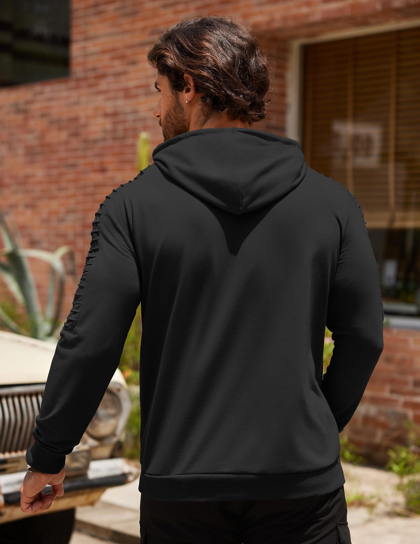 COOFANDY Mens Black Hoodie Long Sleeve Drawstring Casual Sweatshirt Workout Gym Hooded Pullover Black L