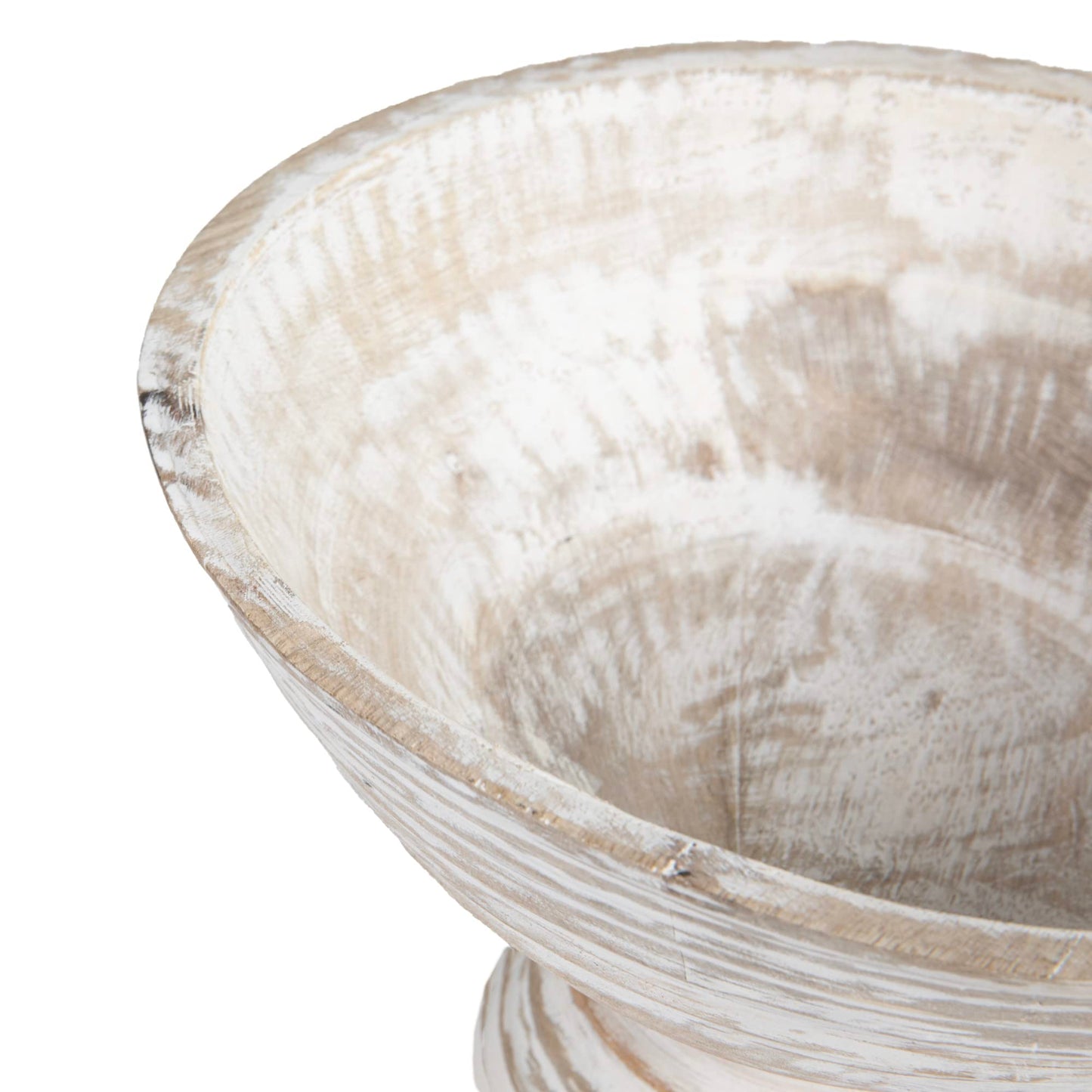 Creative Co-Op Boho Wood Pedestal Serving Bowl, White Wash Finish