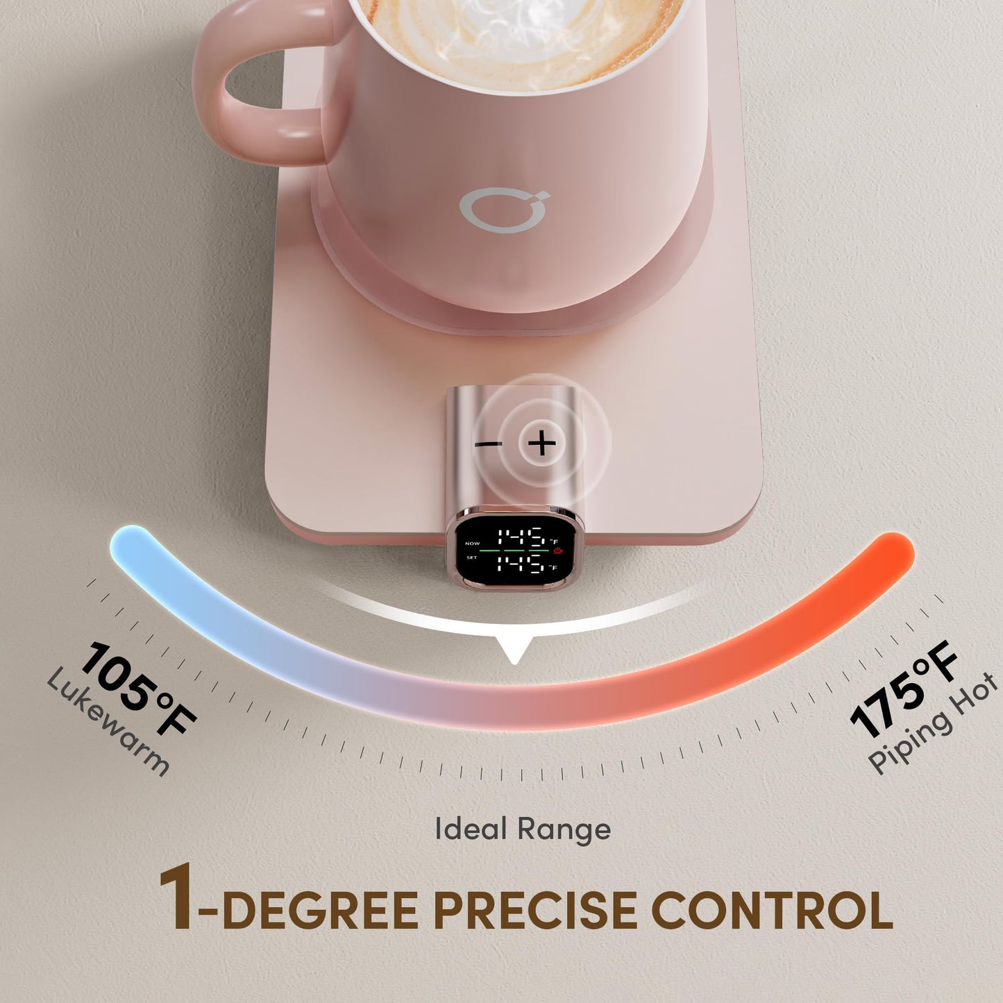 Coffee Mug Warmer Set, Temperature Control Smart Heated Mug for Desk, Electric Coffee Warmer with Auto Shut Off & Real-Time Temp Display, Gifts for Men Women, 15oz, Beige