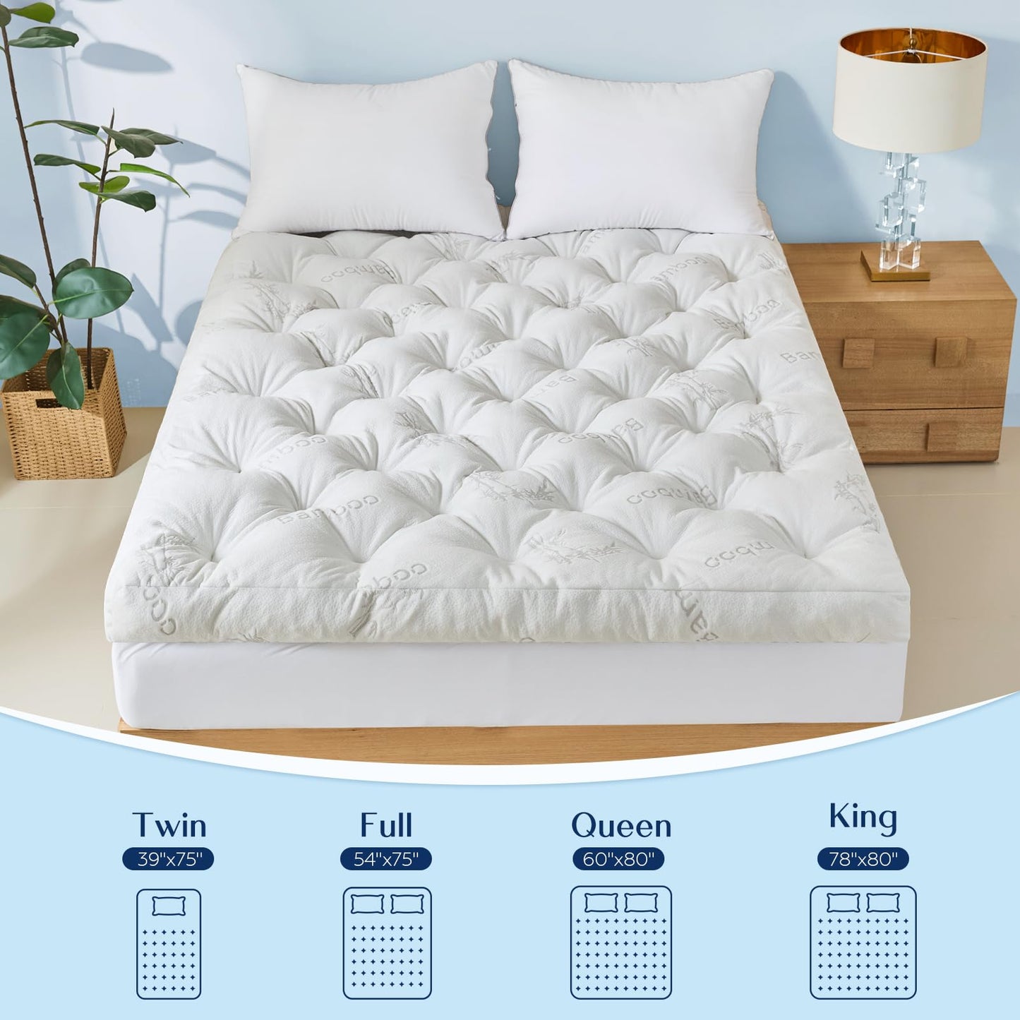 5 Inch Queen Mattress Topper Viscose Derived from Bamboo,Extra Thick Pillow Top Mattress Pad Queen Size,Cooling for Hot Sleepers,Memory Foam Filling for Pain Relief,White