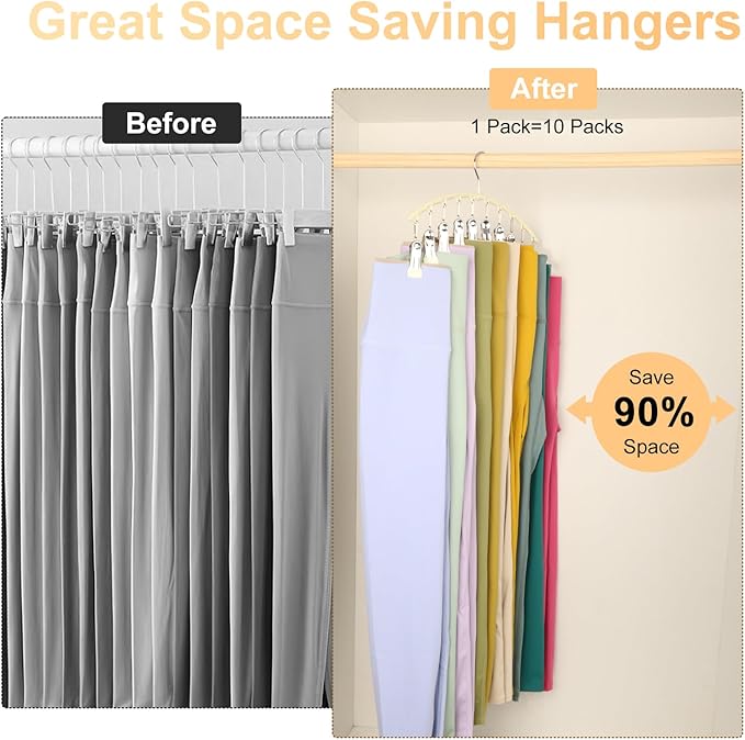 Legging Organizer for Closet, Metal Yoga Pants Hangers 4 Pack w/10 Clips Holds
