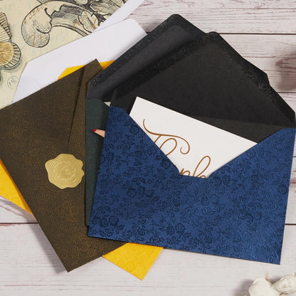 Topeen 50 Pieces A7 Envelopes 5x7, Dark Green, Flower Pattern, Luxury Mailing Envelopes with Gold Stickers for Invitations, Wedding, Graduation, Baby Shower