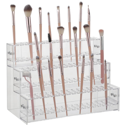 ZALIR Makeup Paint Brush Organizer Rack, 3 Layers 144 Holes Clear Acrylic Pen Display Stand, Stepped Pencil Storage Rack, Multi-Level Cosmetic Brush Holder for Vanity, Craft Show Station
