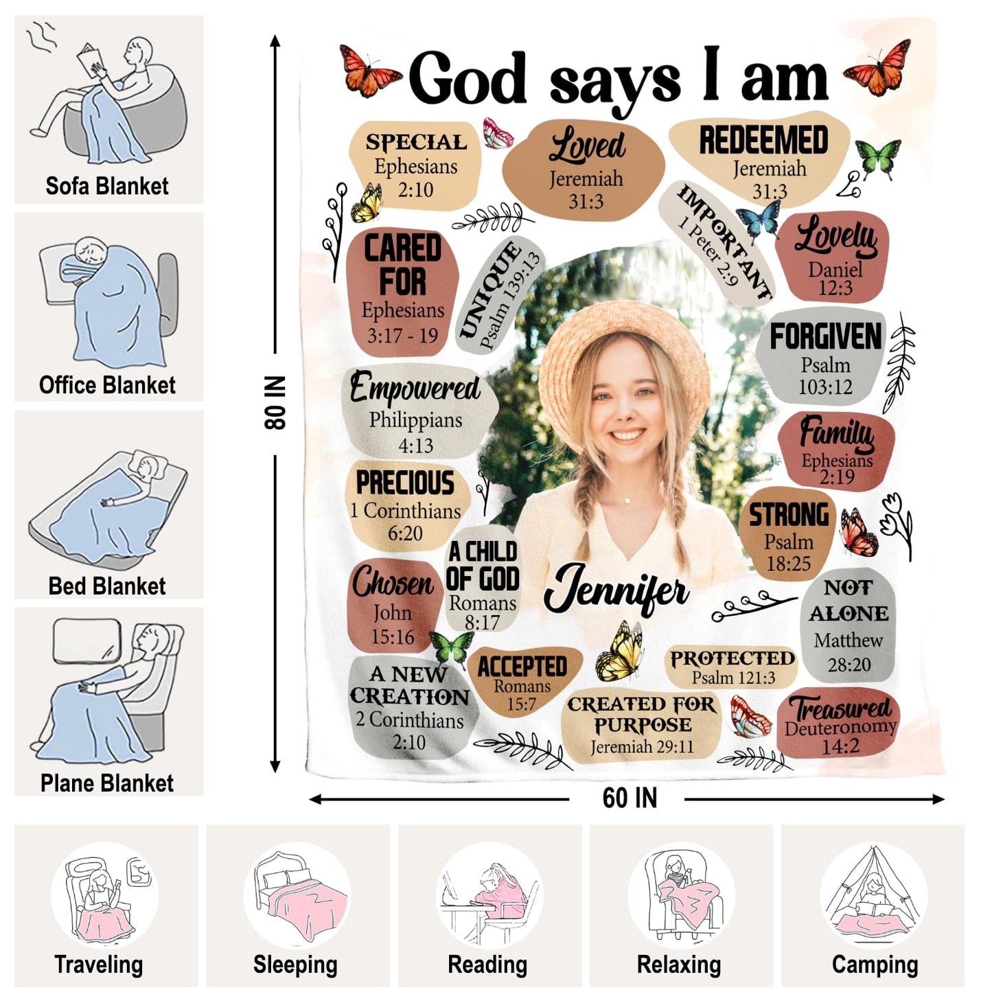 PREAUREUM God Says I Am Blanket, Personalized Christian Throw Blanket,Inspirational Jesus Throw Blankets,Confirmation Catholic Spiritual Blankets for Kids (Custom Photo God Says I Am - Bubble Style)