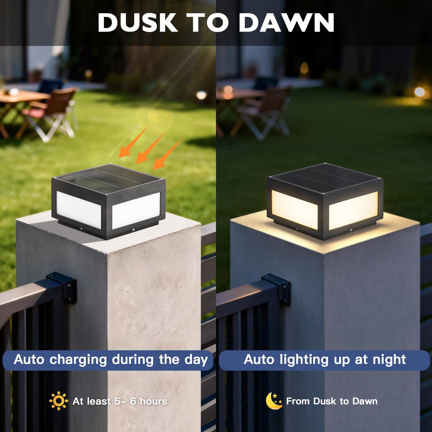 PAKEDANDUN Solar Post Lights Outdoor, 9.84" Solar Pillar Lights Outdoor, IP54 Waterproof Column Light Outside with E26 Bulb, 3000K LED Post Lamp Dusk to Dawn, Modern Pillar Light for Patio Garden