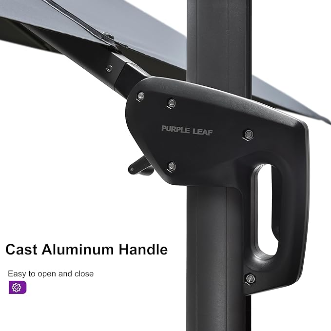 PURPLE LEAF 11.5' X 11.5' Telescopic Patio Umbrella with Base Included Lifting Cantilever Offset Square Large Umbrella for Pool Outdoor Patio Deck Garden Grey