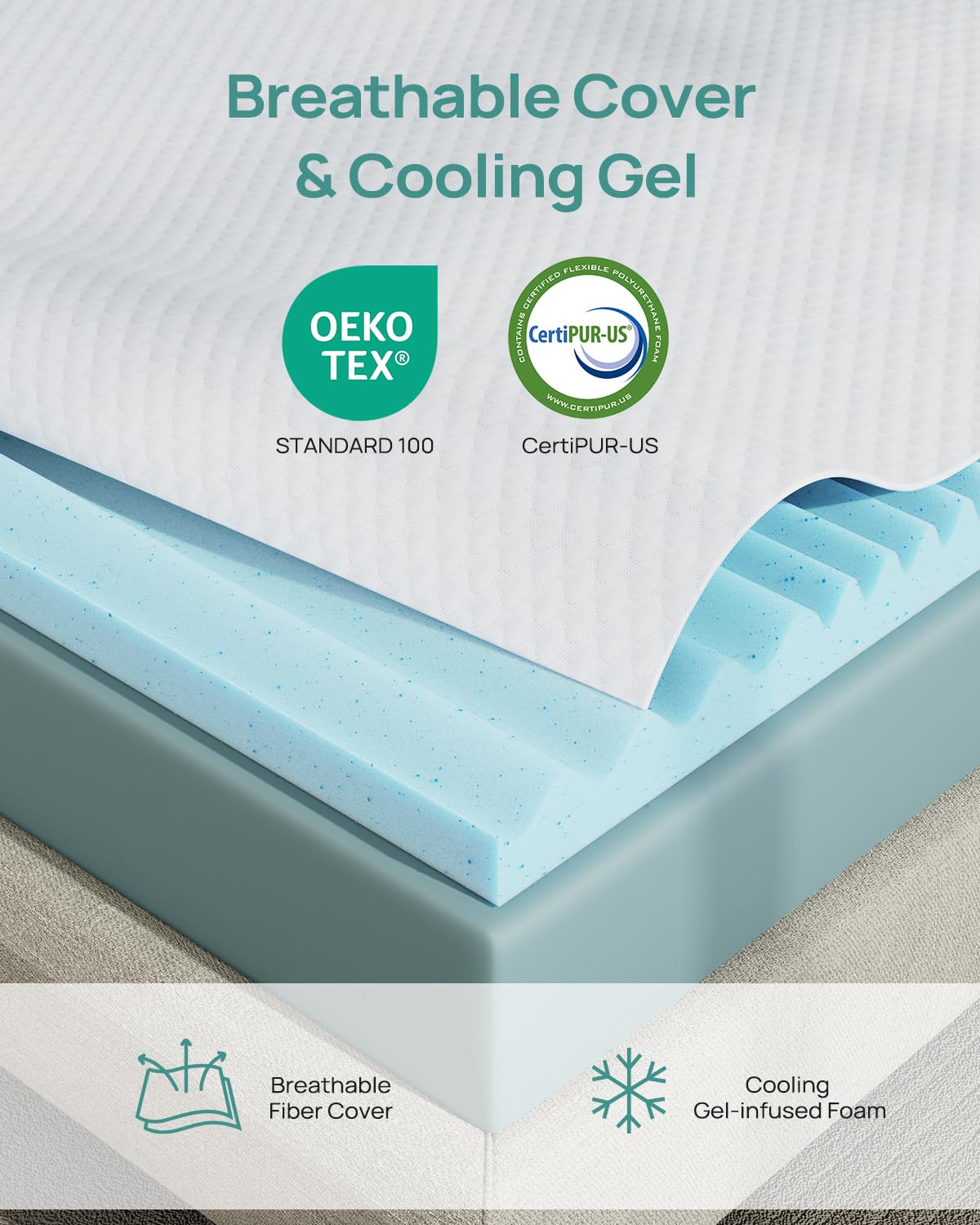 Releep 3 Inch Queen Gel High Density Mattress Topper, Cooling Firm Bed Topper for Pressure Relief, Orthopedic Support Mattress Topper with Non-Slip Washable Cover, CertiPUR-US Certified