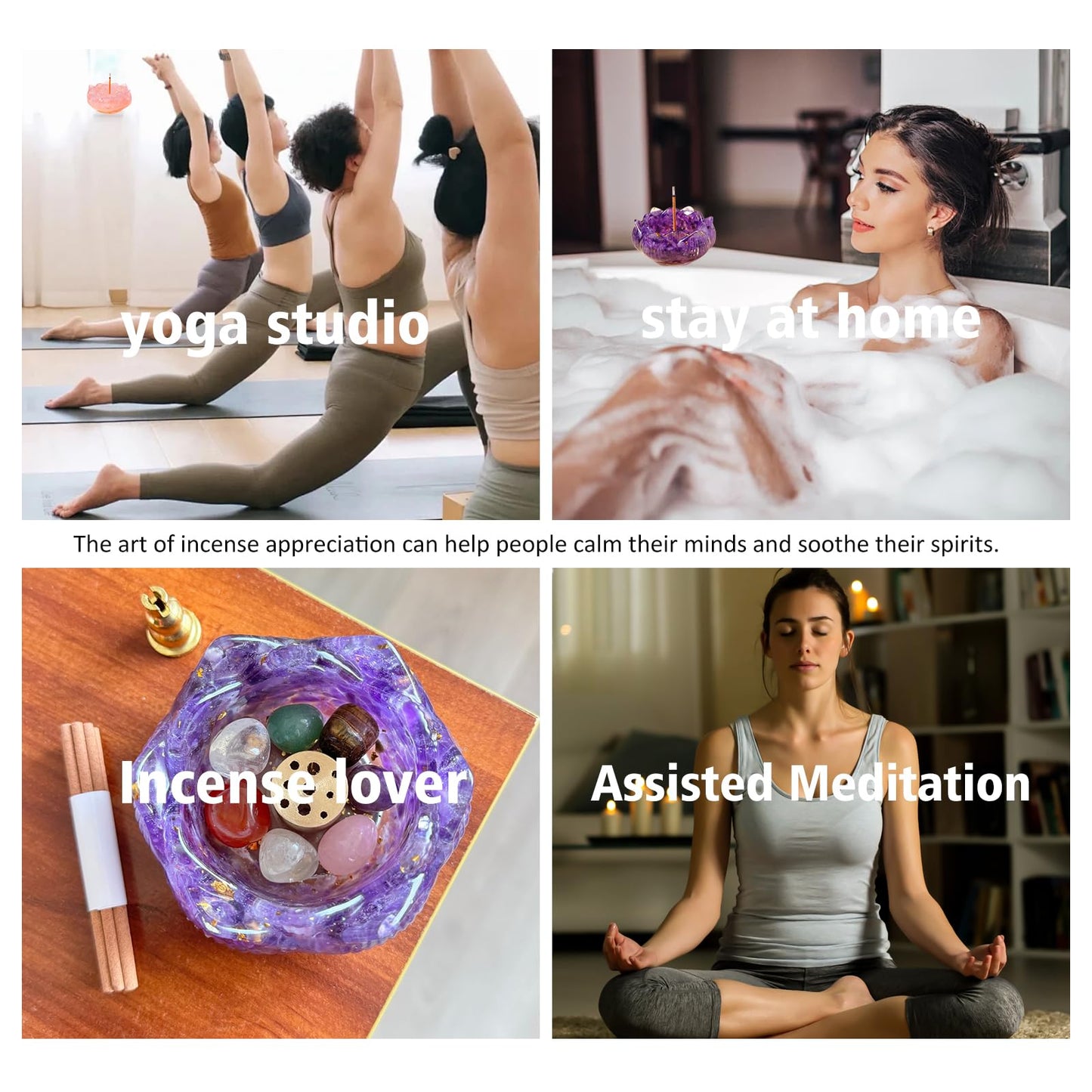 Incense Holders 40 Incense Sticks Rose Quartz Resin and Crystal Lotus Burner Soothe The Nerves Removable Ash Collector for Meditation, Yoga & Spiritual Home Decor