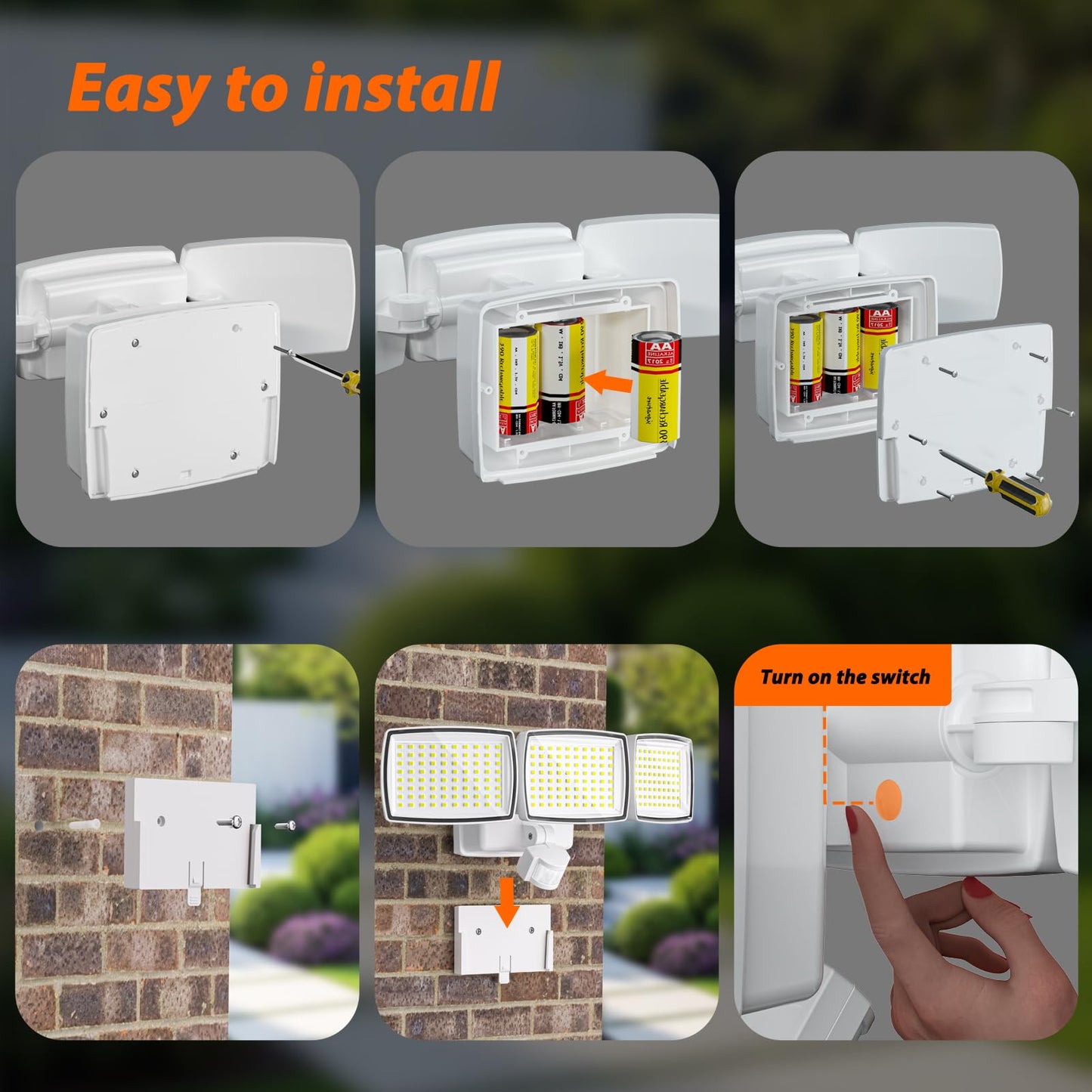AIXPI Battery Powered Outdoor Lights, 240 Led Security Lights Outdoor Motion Sensor PIR, IP65 Waterproof Outdoor Wall Lights Wireless Flood Lights Indoor for Gardern Yard Porch Garage, White 1 Pack