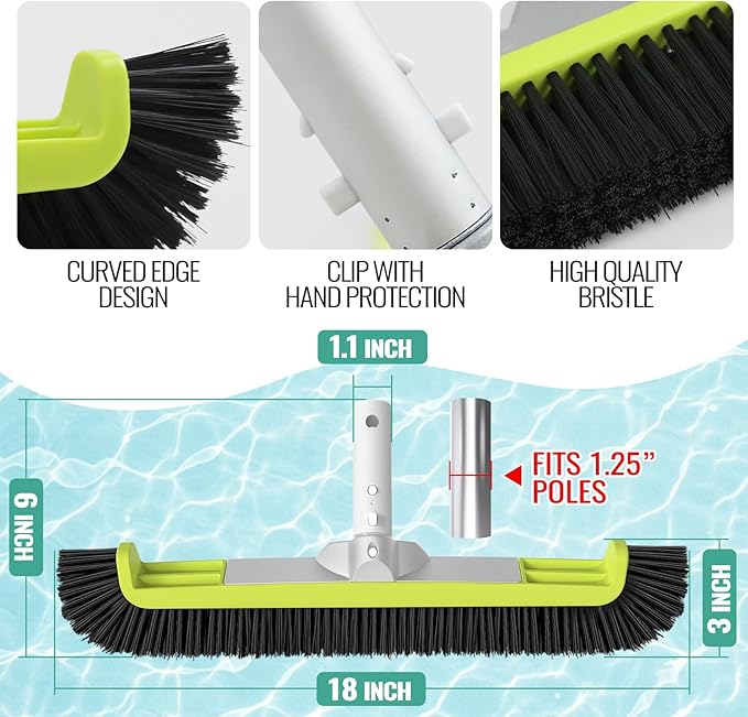 18" Pool Brush Head for Cleaning Swimming Pool Walls, Curved Ends