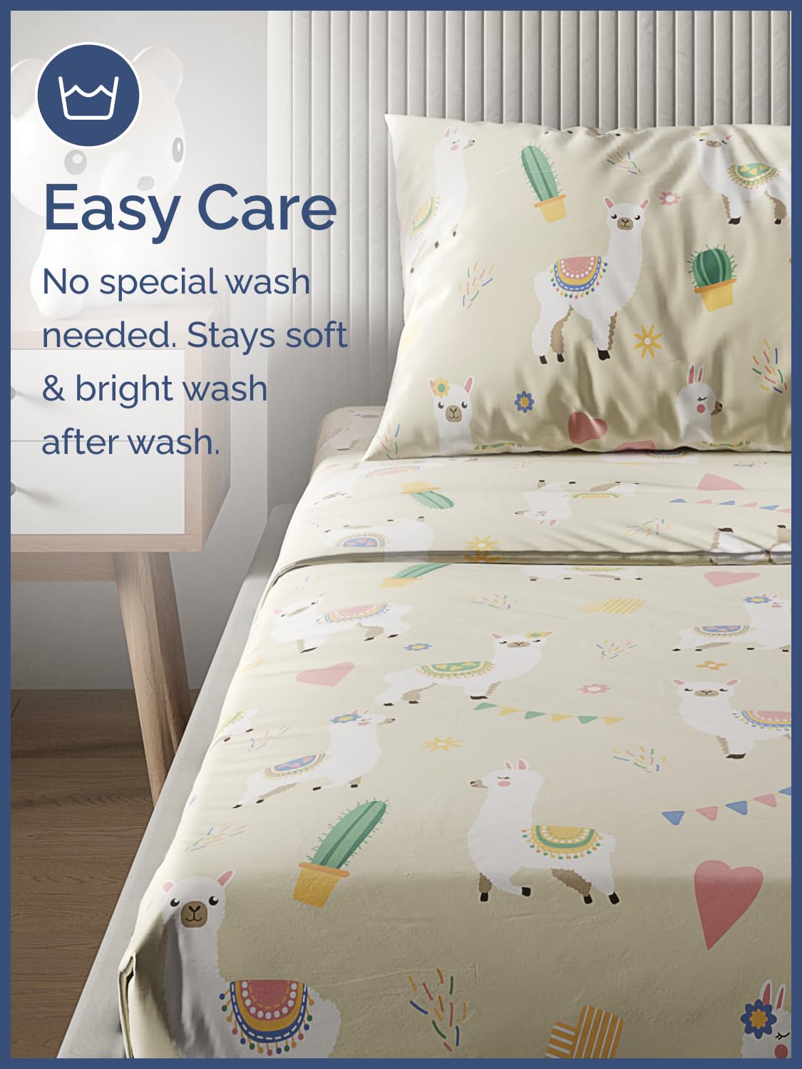 Kids Full Size Bed Sheet Set - 4 Piece Kids Loft Bed Sheets - Llama Alpaca Cactus Themed Bedding - Soft, Cute - Breathable and Machine Washable - Cute Animal Bed Set for Boys, Girls, Teens & Toddlers
