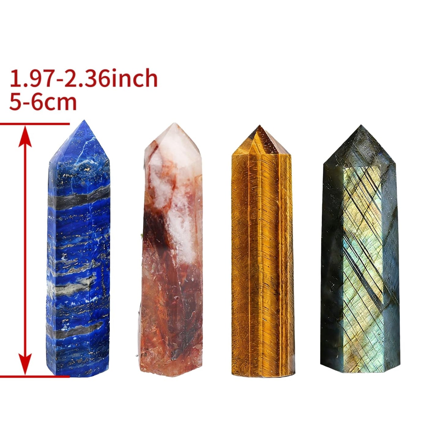 AierCrystal 4pcs Natural Crystal Point Wand Set,Hand-Finely Polished,Meditation Healing Purification,Full-Scenario Decoration Display for Home Office,Holiday Gifting(5-6cm Crysta Point Wand 4pcs)