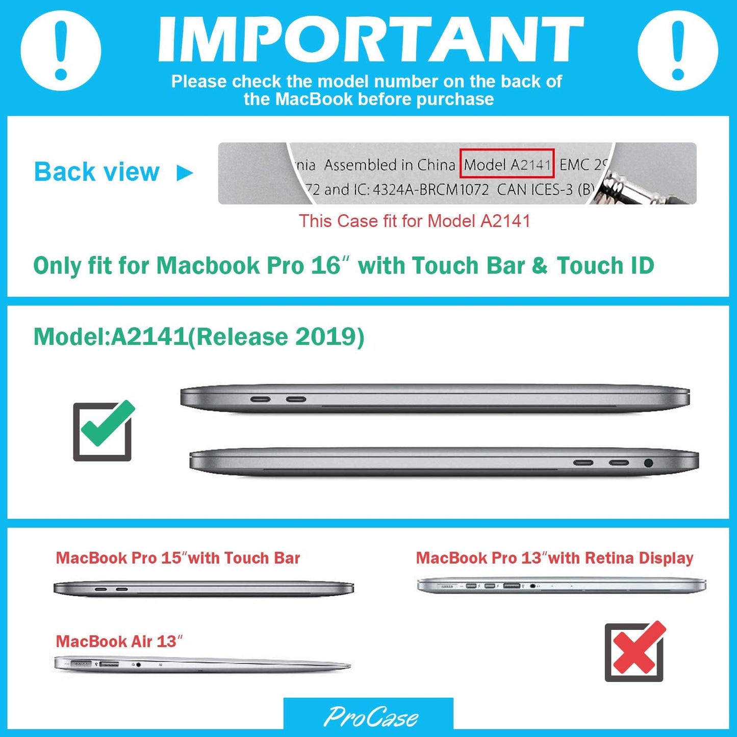 ProCase Heavy Duty Bumper Case for MacBook Pro 16 Inch 2019 (Model: A2141), Shockproof Rugged Hard Shell Protective Cover for MacBook Pro 16 with Touch Bar and Touch ID -Grey