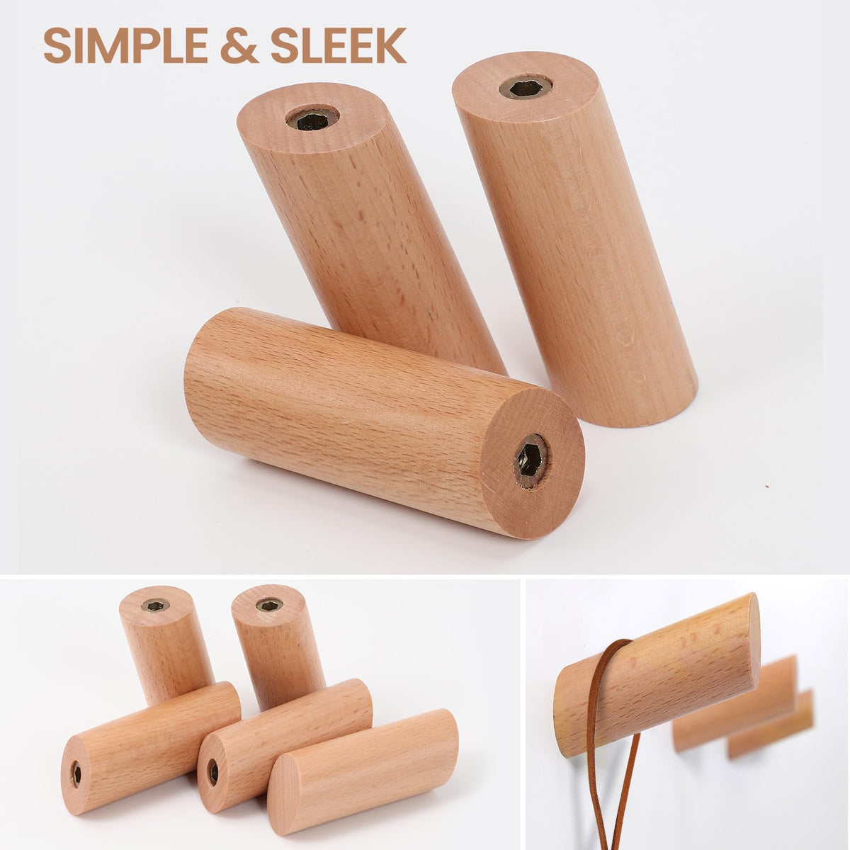 evory 6 Natural Wood Hooks for Wall, Rustic Wooden Coat Hooks Wall Mount, Hat Hooks for Wall, Decorative Coat Rack Hangers, Heavy Duty Coat Hanger Hooks for Hanging Bags,Towels,Purse(Beech Wood)