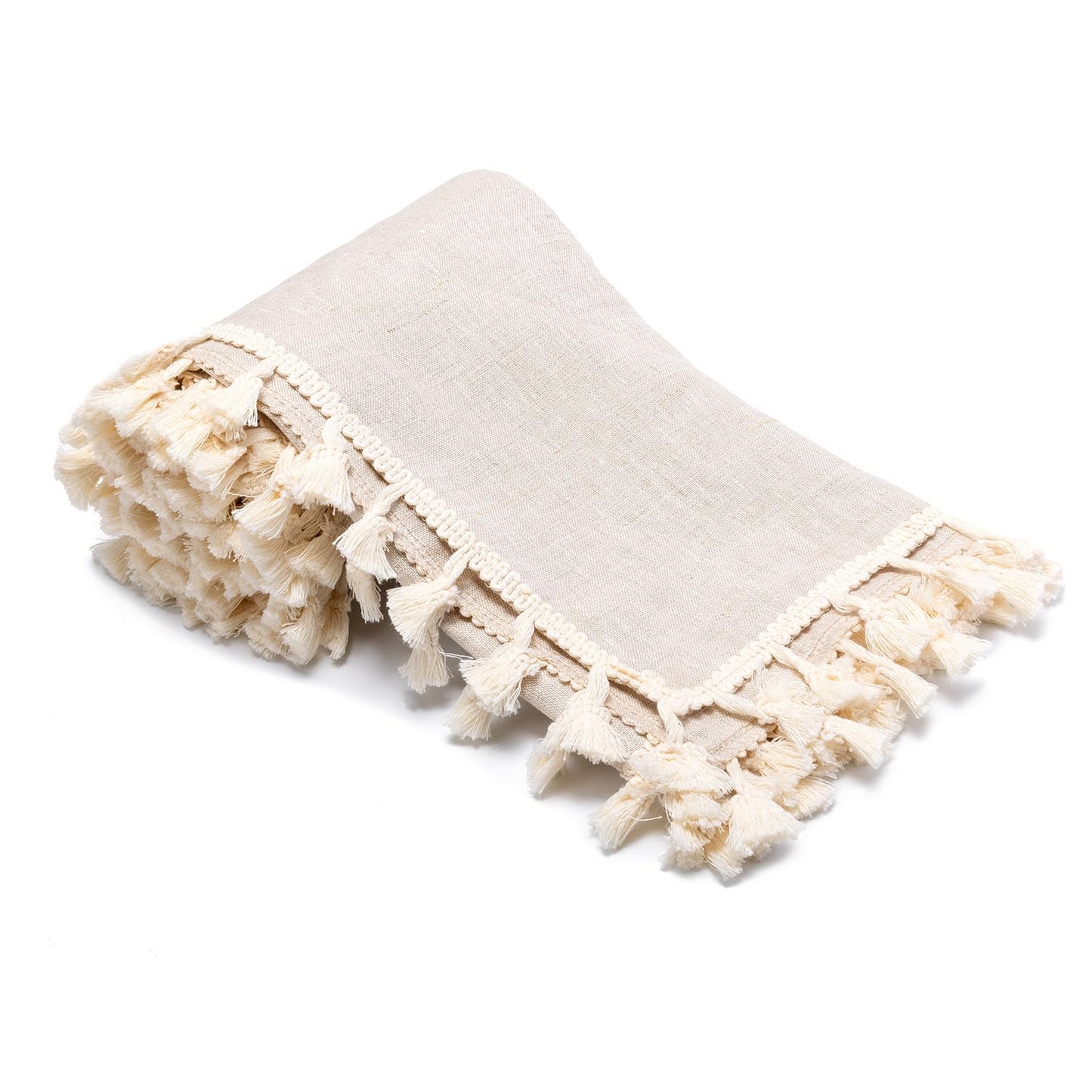 Yamalinn 100% Linen Throw Blanket 50x60 Inch, Lightweight Boho Decorative Blanket for Couch Bed Sofa, French Country Style with All Edge Tassels, Farmhouse Living Room Decor