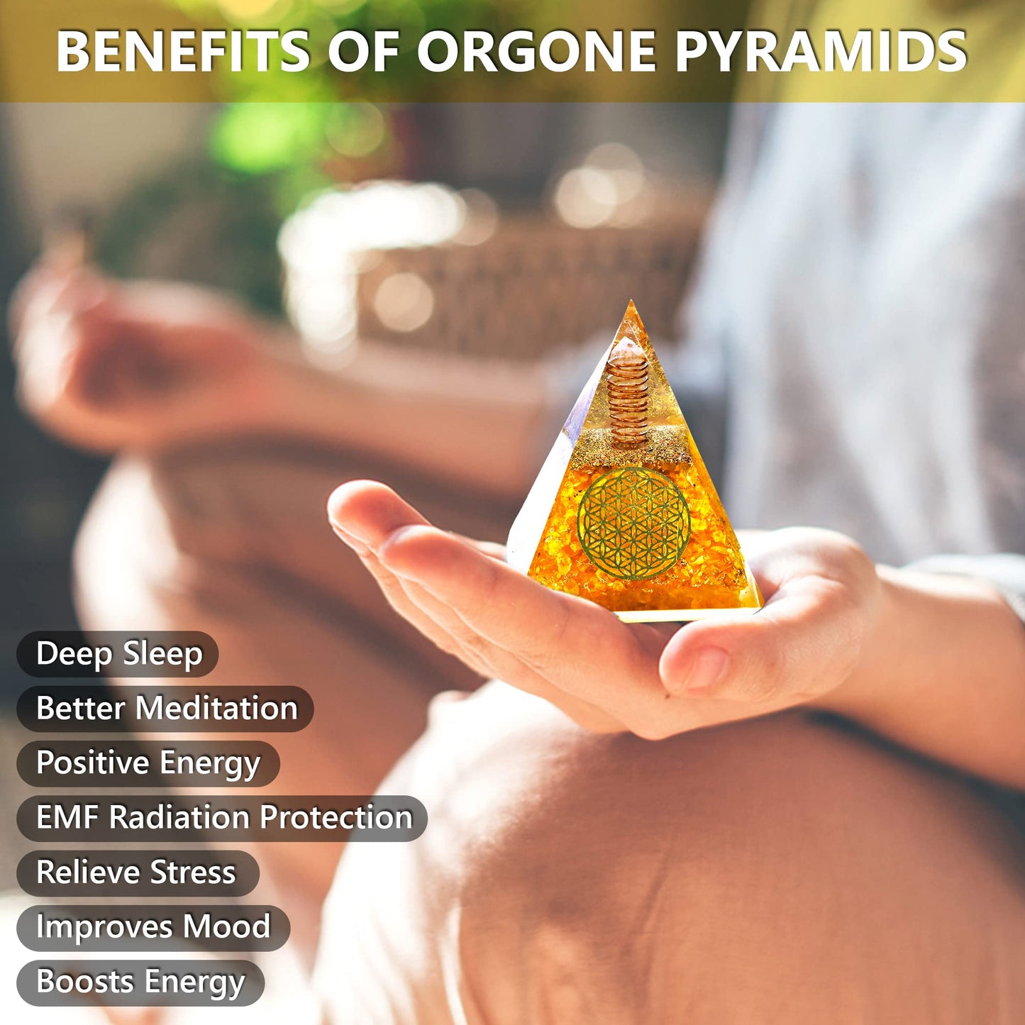 ANAYA AGATE Citrine Orgone Pyramid, Crystal Pyramid for Wealth Prosperity, Orgonite Pyramids for Meditation, Wisdom, Spiritual Growth, Crystals and Healing Stones for Success, Financial Abundance